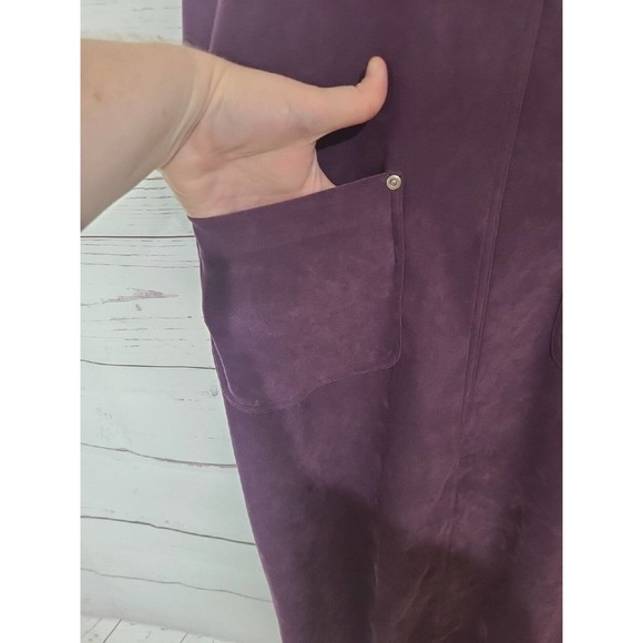 Denim & Co Purple Modest Overall Bib Maxi Dress Faux Suede Oversized Woman Small - Picture 3 of 5